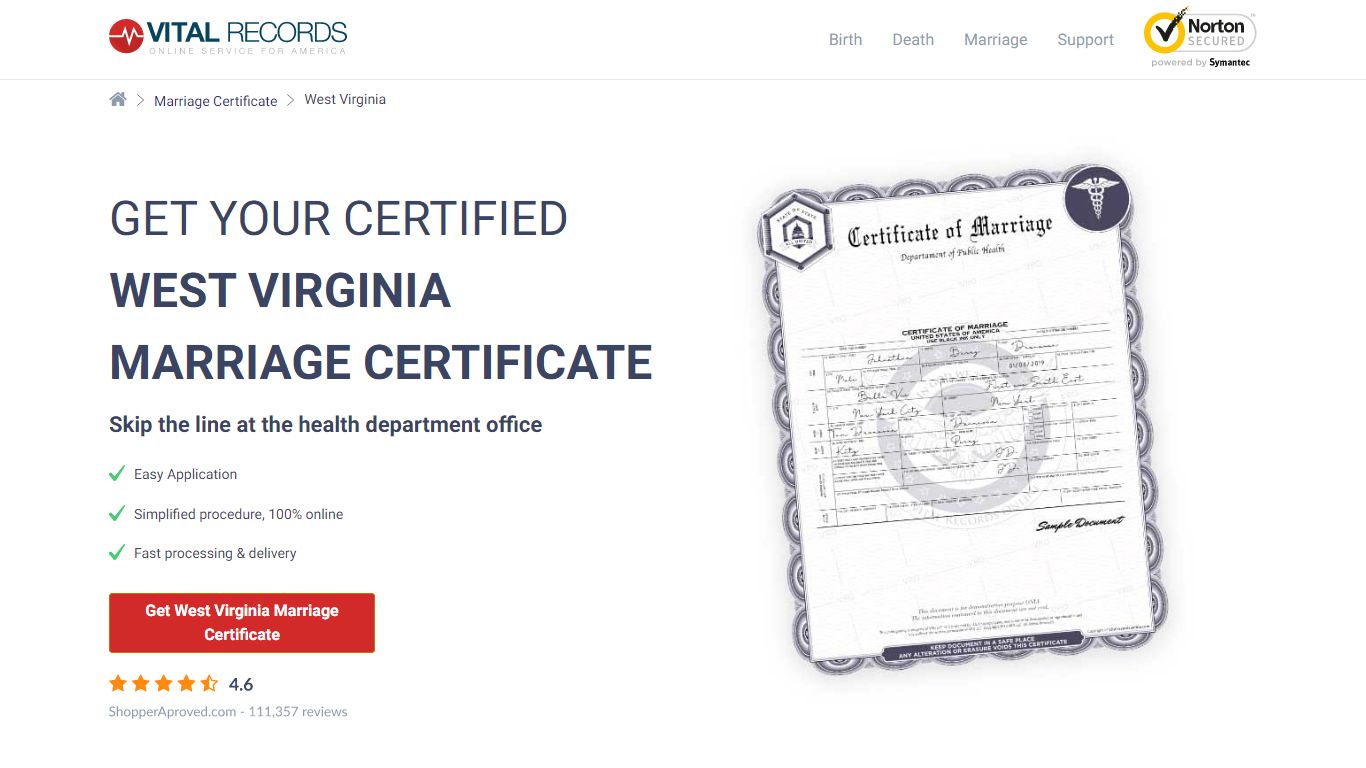 Official West Virginia Marriage Certificate - Vital Records Online
