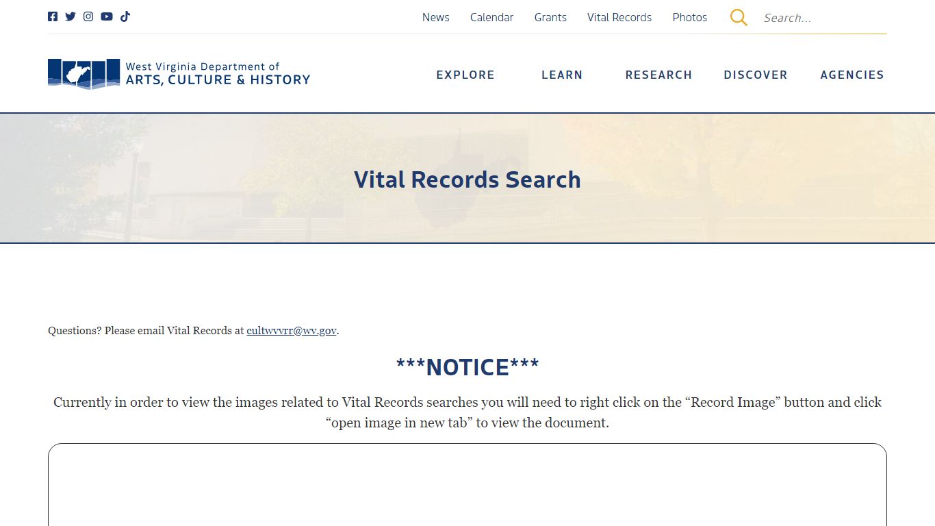 Vital Records Search - West Virginia Department of Arts, Culture ...